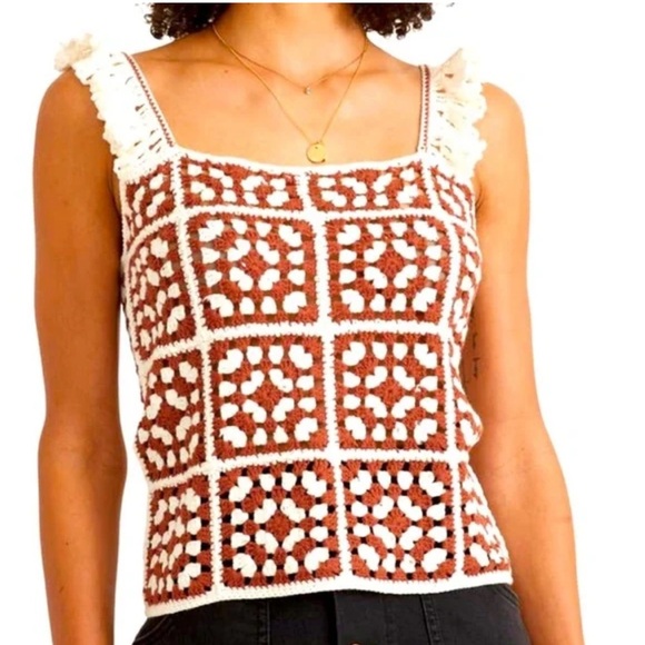 Marine Layer NWT Cora Crochet Tank in Brown/Cream  Small S - Picture 1 of 11